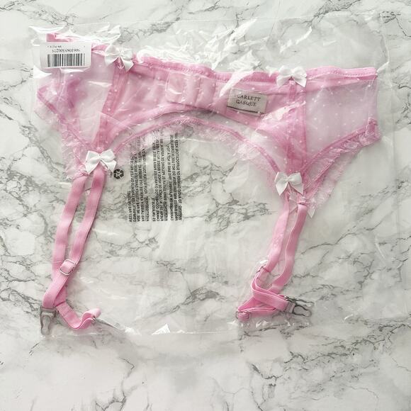 Scarlett Gasque Sheer Pink Polka Dot Suspender Garter Belt women’s size large - Picture 5 of 8